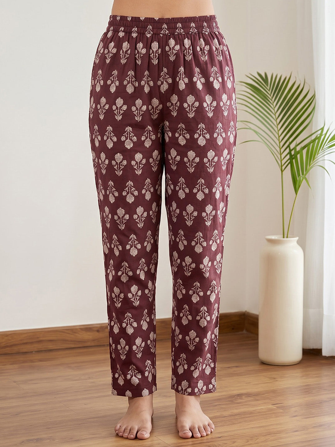 Maroon Embroidered Cotton Blend Kurta Set