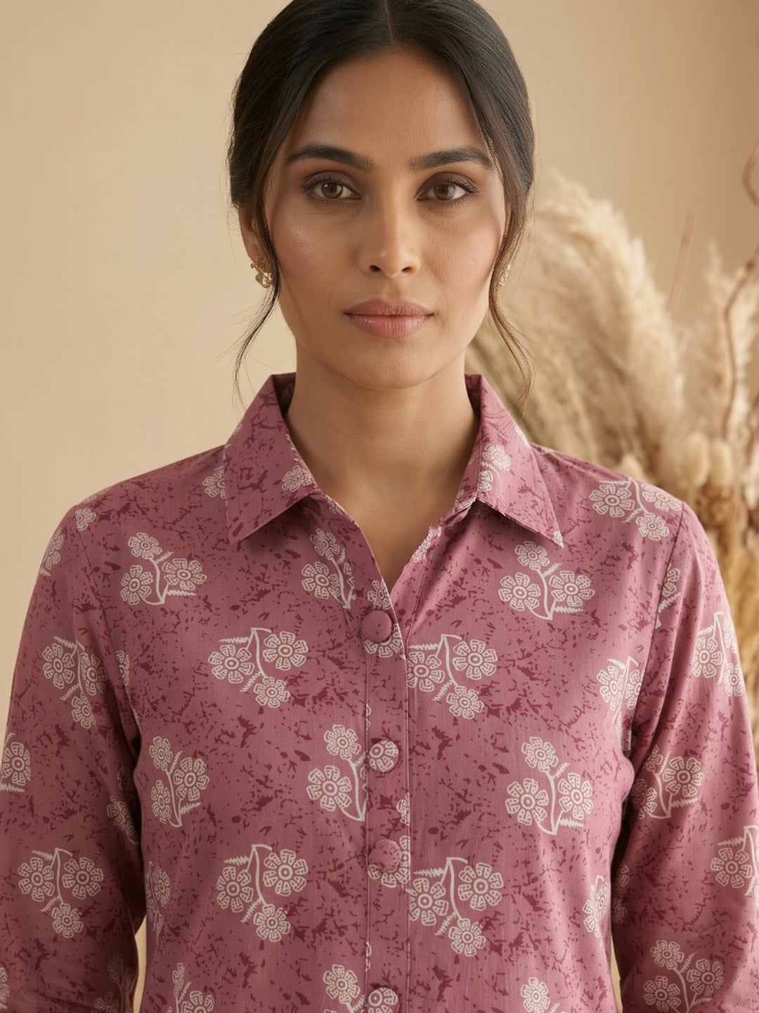 Peach Embroidered Cotton Blend Kurta Set