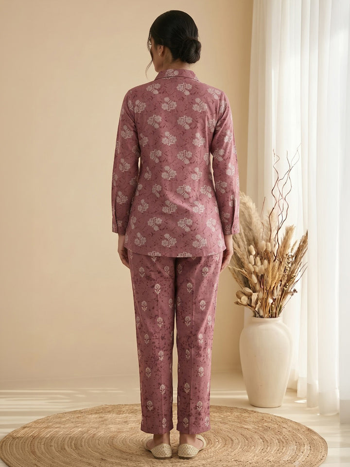 Peach Embroidered Cotton Blend Kurta Set