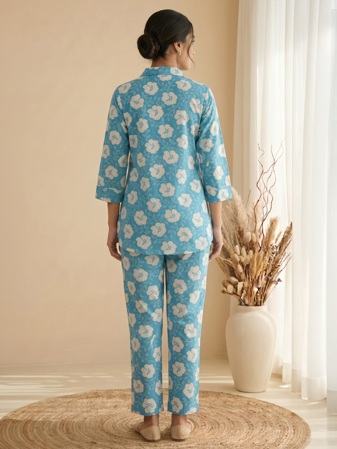 Sky Blue Embroidered Cotton Blend Kurta Set