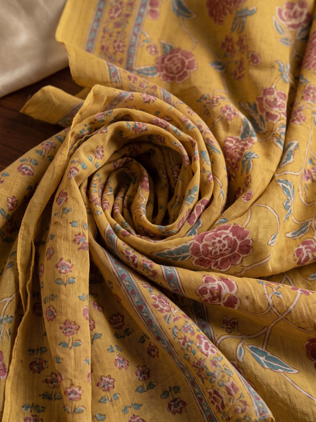 Yellow Printed Cotton Blend Kurta With Pant &amp; Dupatta