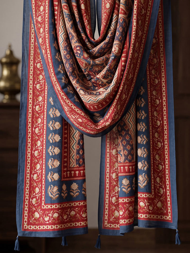 Blue Printed Cotton Blend Kurta With Pant &amp; Dupatta