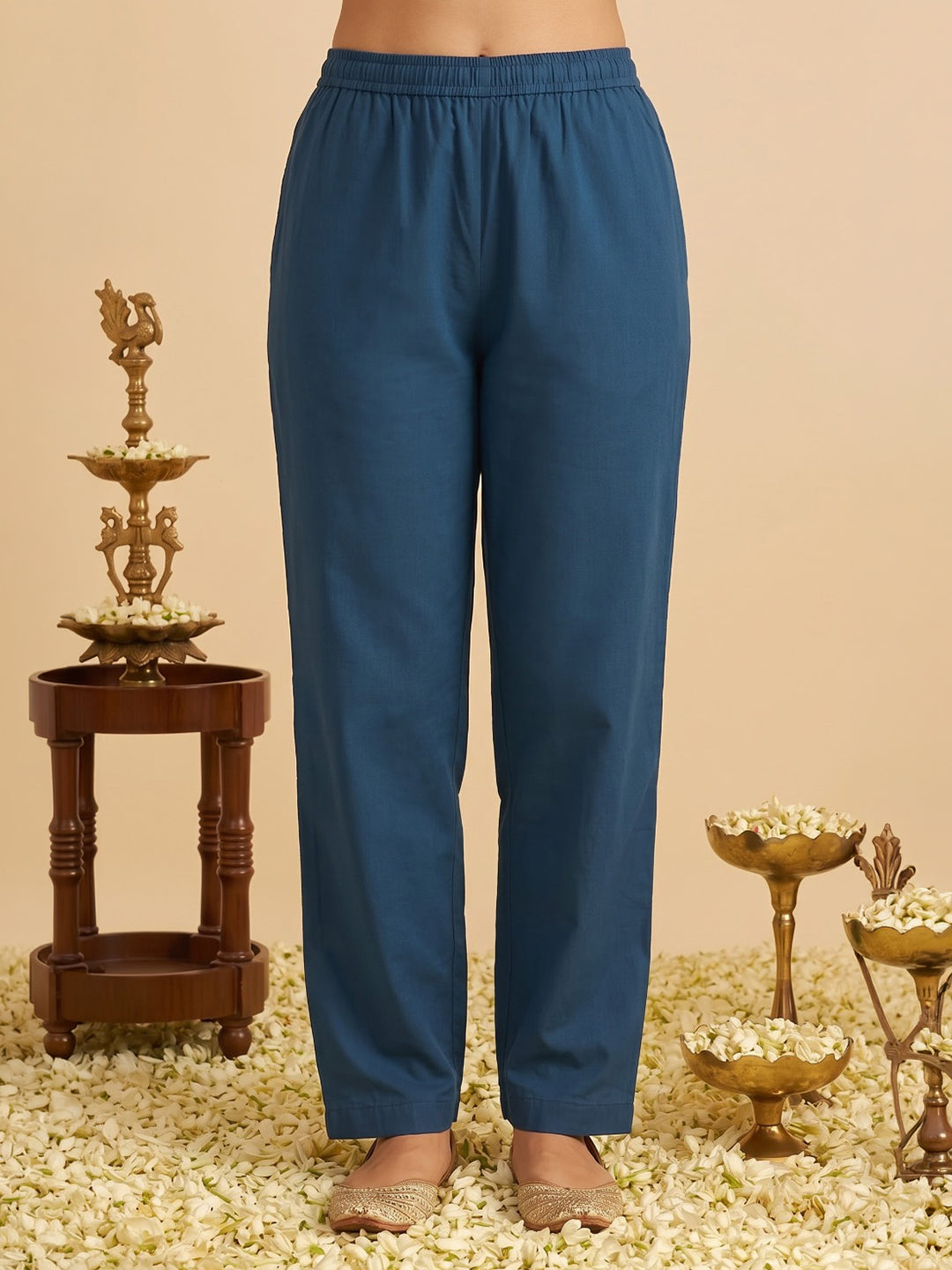 Blue Printed Cotton Blend Kurta With Pant &amp; Dupatta
