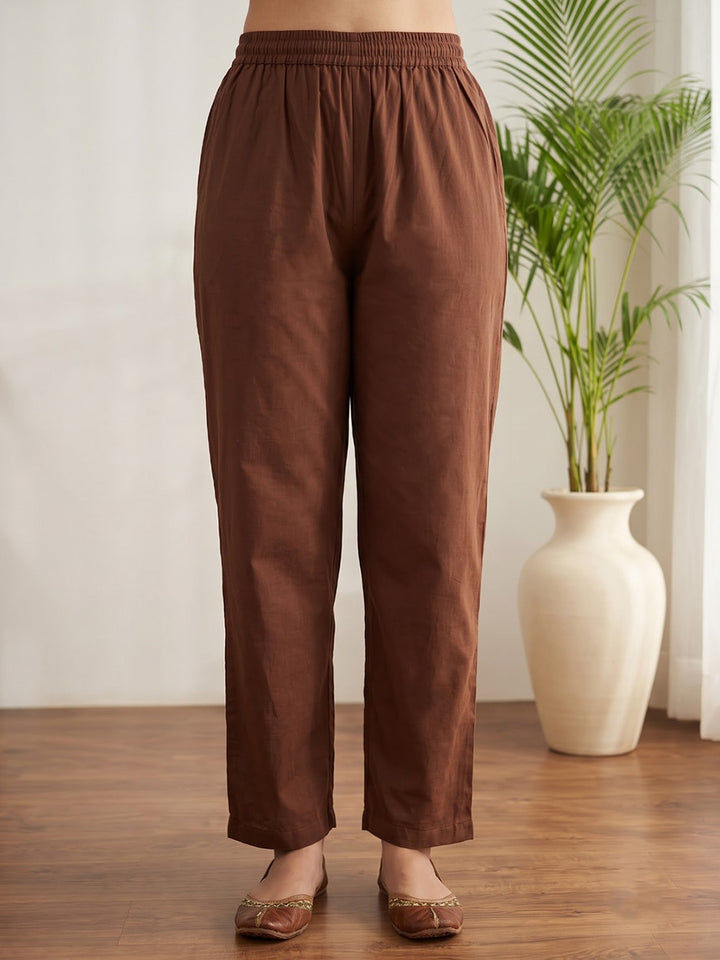 Brown Printed Cotton Blend Kurta With Pant &amp; Dupatta