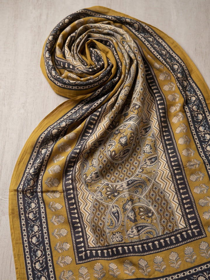 Yellow Printed Cotton Blend Kurta With Pant &amp; Dupatta