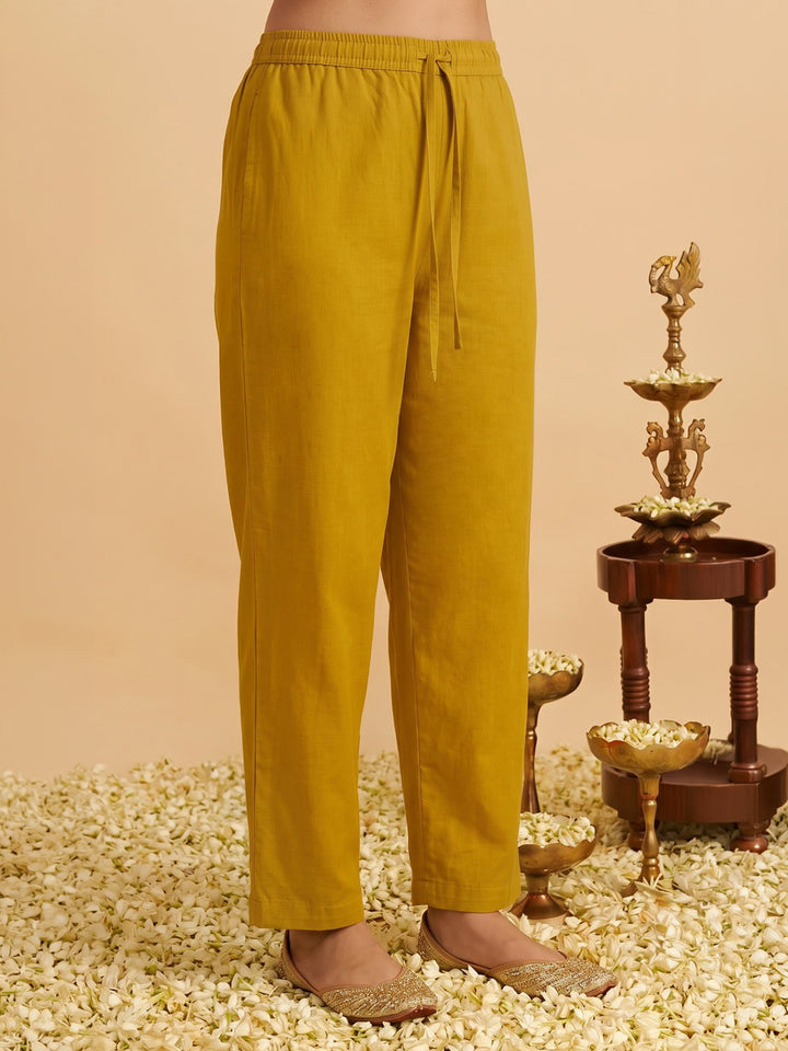 Yellow Printed Cotton Blend Kurta With Pant &amp; Dupatta