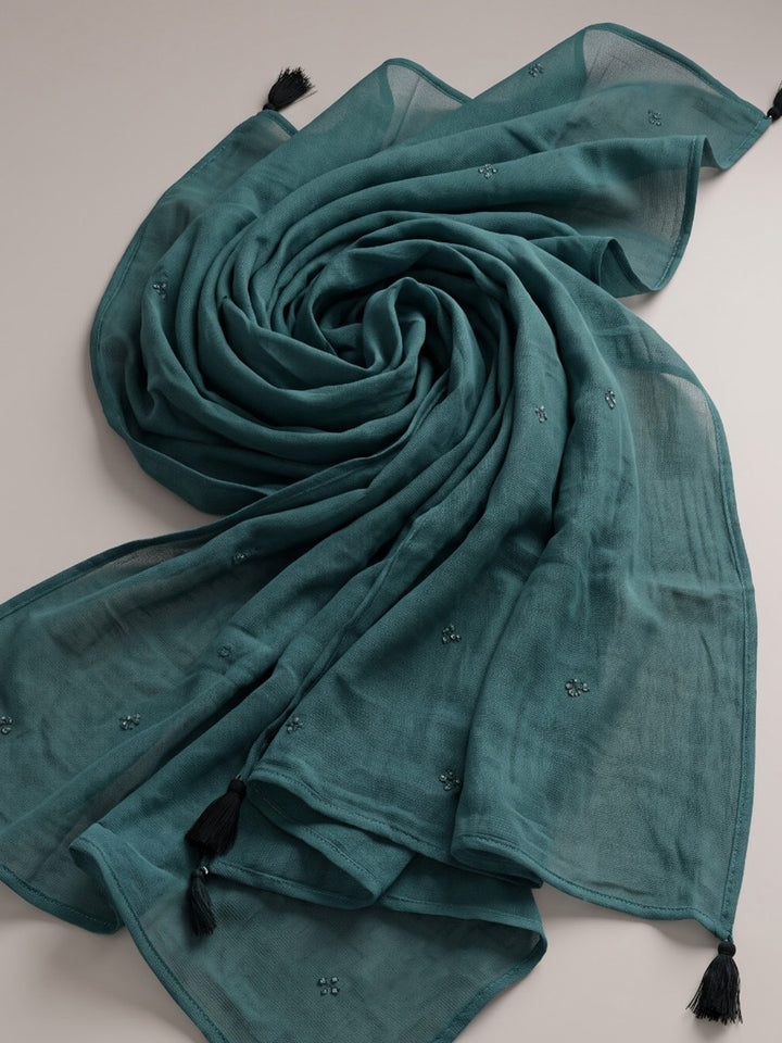 Teal Blue Printed Cotton Blend Kurta With Pant &amp; Dupatta