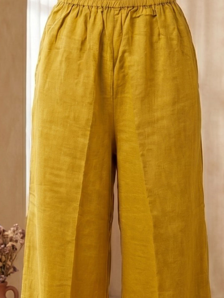Yellow Printed Cotton Blend V Neck Kurta Set