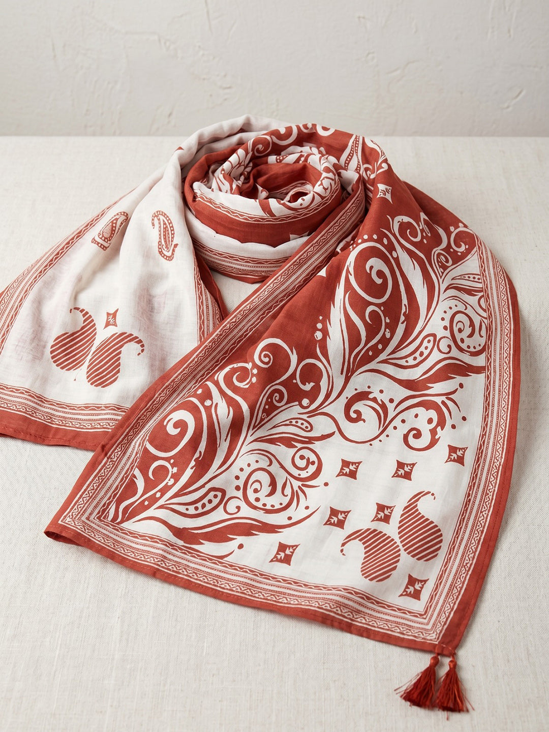 Red Printed Cotton Blend Kurta With Pant &amp; Dupatta