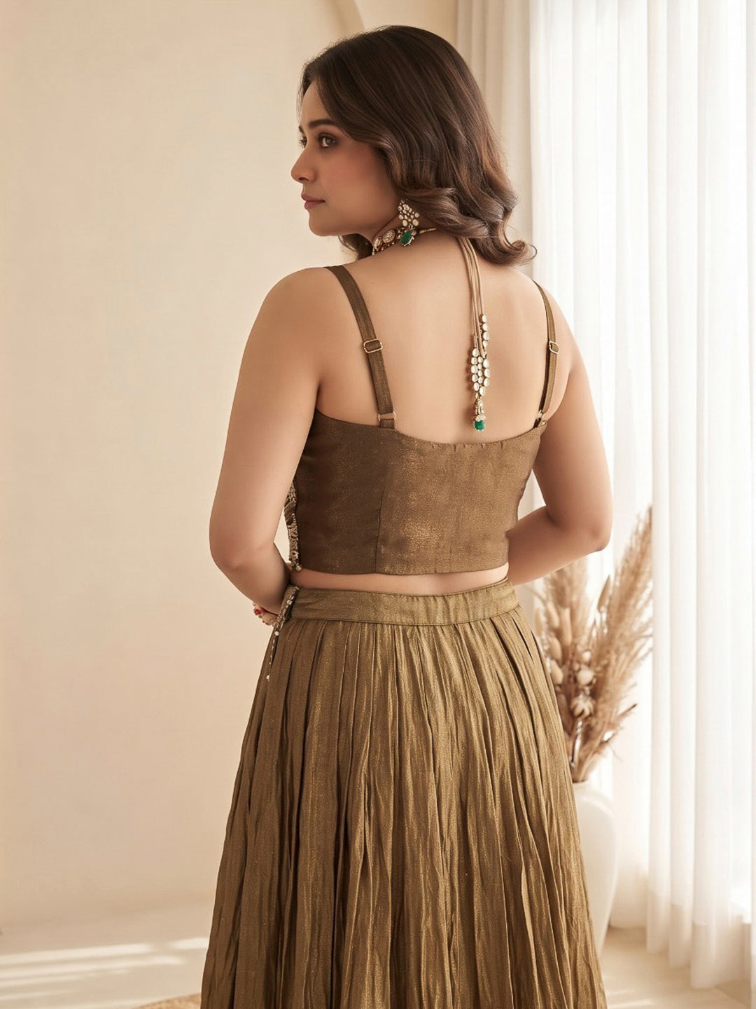 Mehndi Embroidered Art Silk Dress With Dupatta