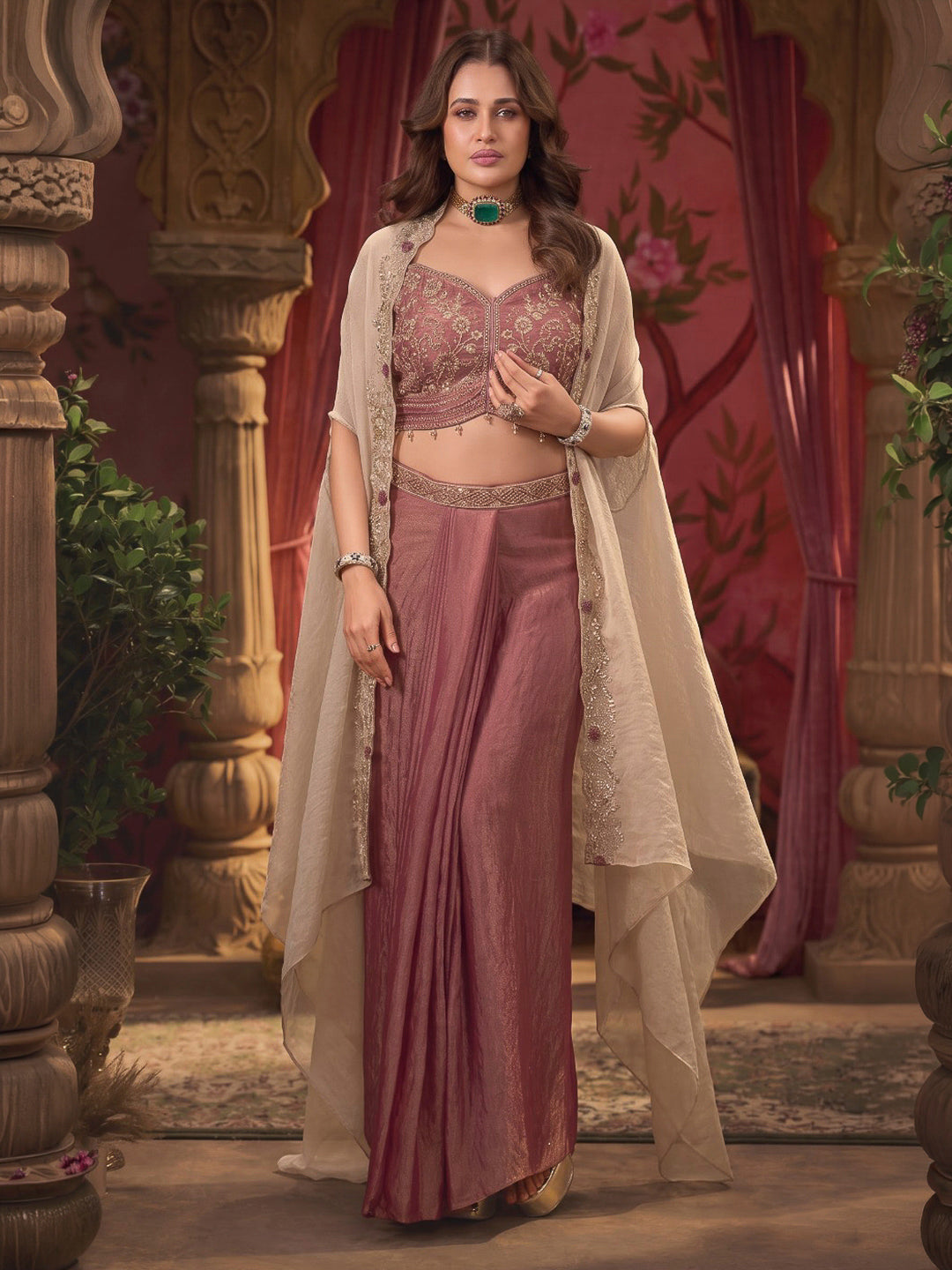 Rani Embroidered Art Silk Dress With Dupatta