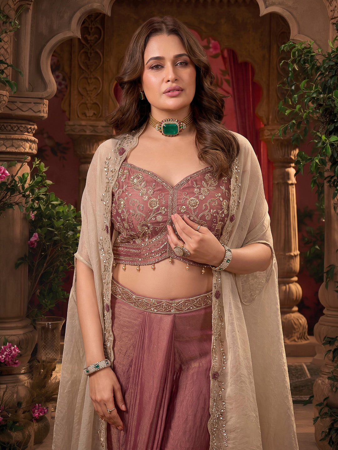 Rani Embroidered Art Silk Dress With Dupatta