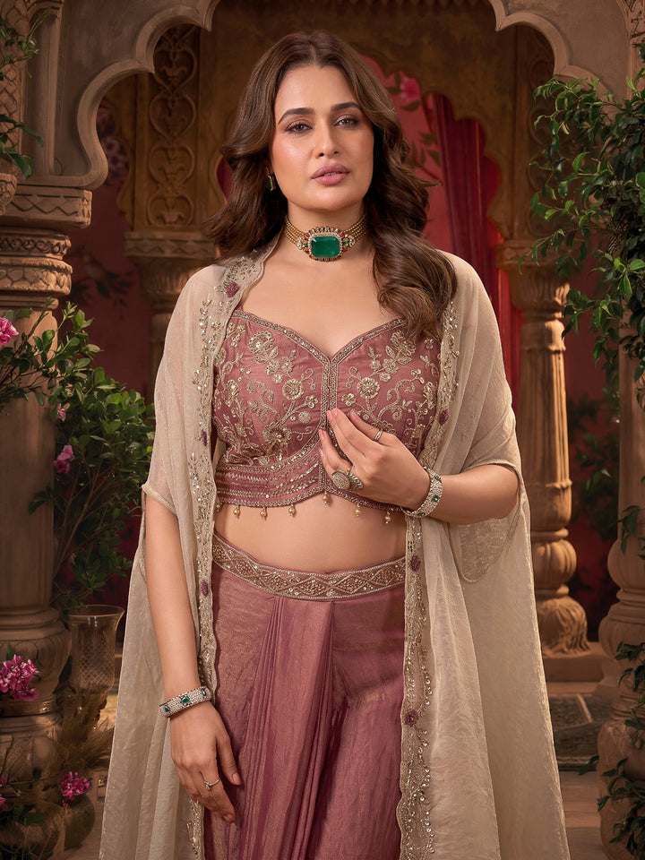 Rani Embroidered Art Silk Dress With Dupatta