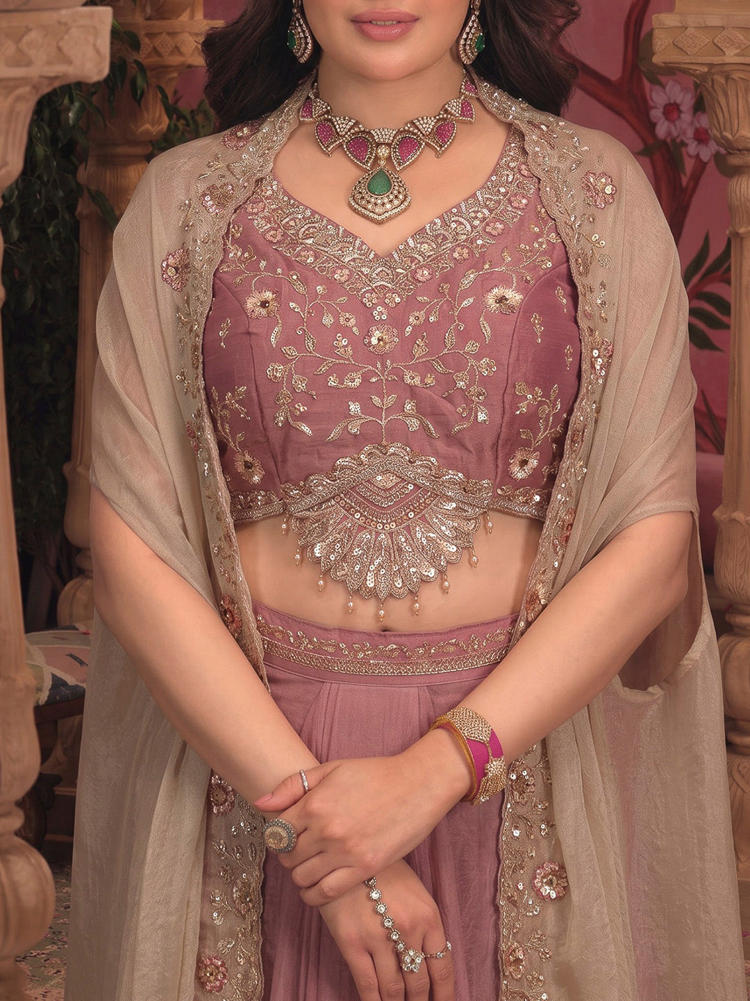 Gazari Embroidered Art Silk Dress With Dupatta
