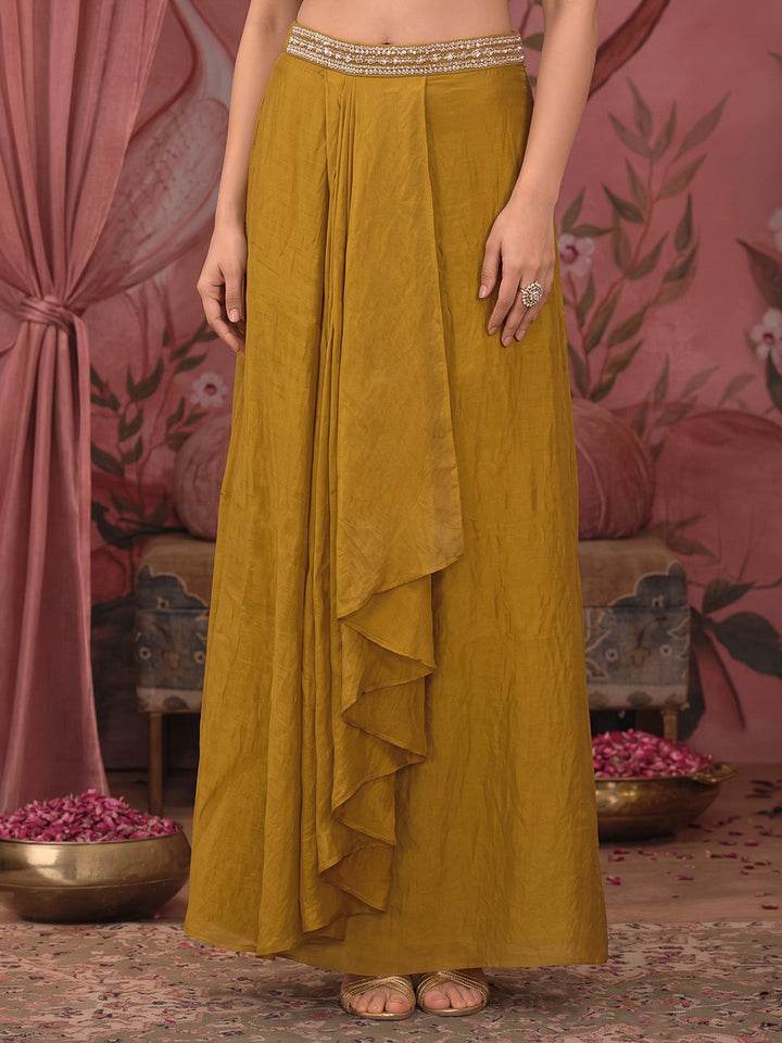 Mustard Embroidered Art Silk Dress With Dupatta
