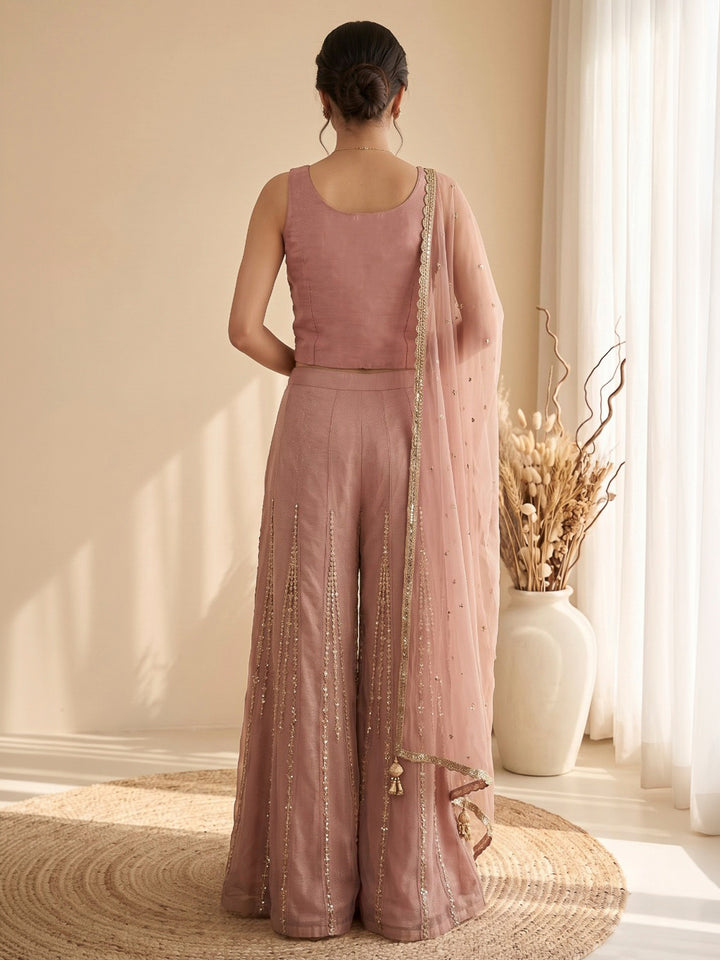 Pink Embroidered Art Silk Kurta With Pant &amp; Dupatta