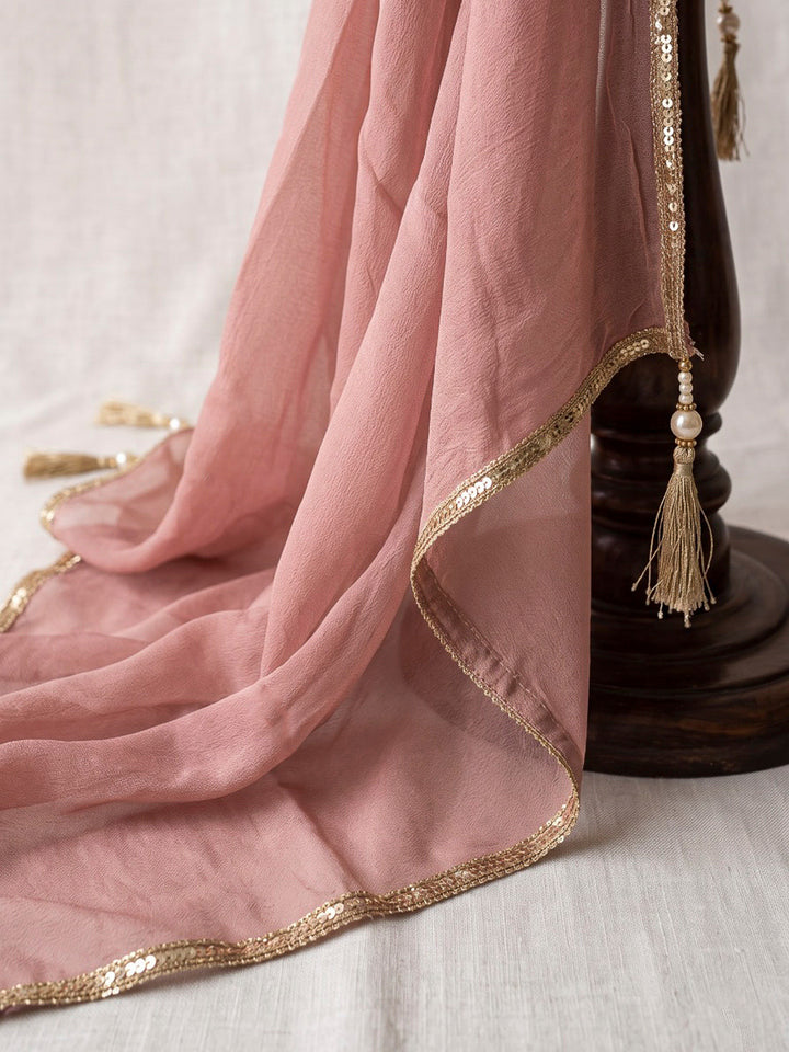 Pink Embroidered Art Silk Kurta With Pant &amp; Dupatta