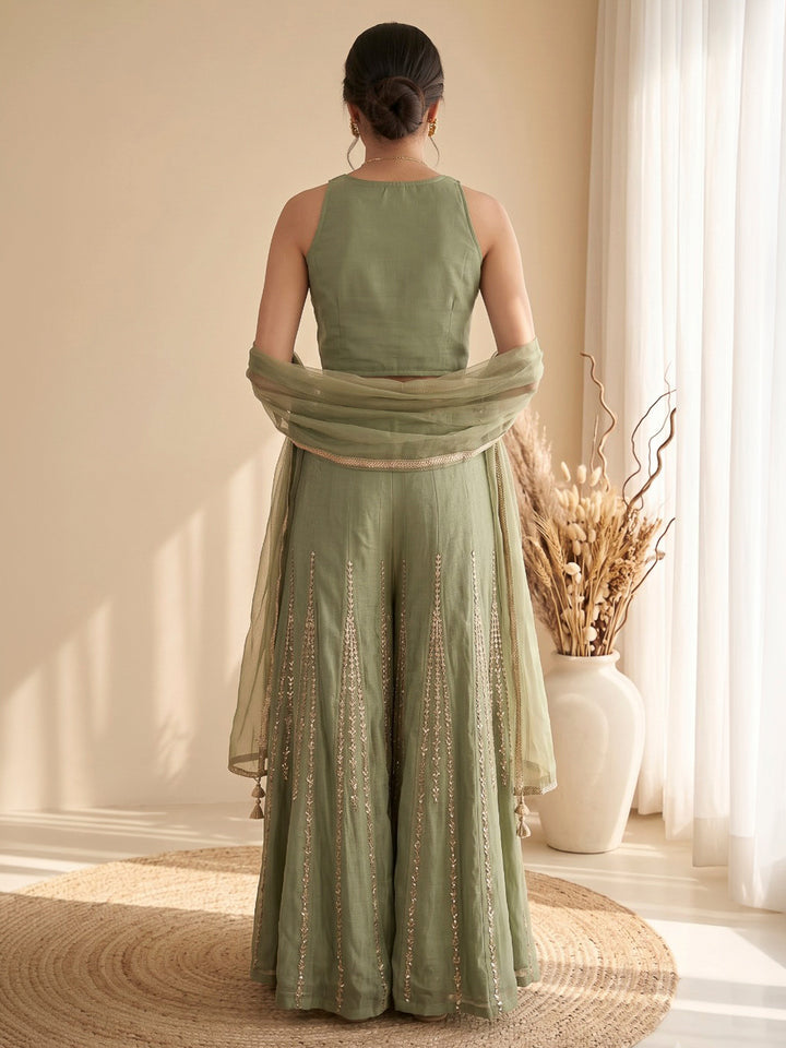 Pista Green Embroidered Art Silk Kurta With Pant &amp; Dupatta
