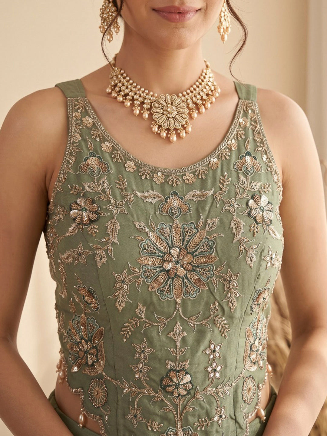 Pista Green Embroidered Art Silk Kurta With Pant &amp; Dupatta