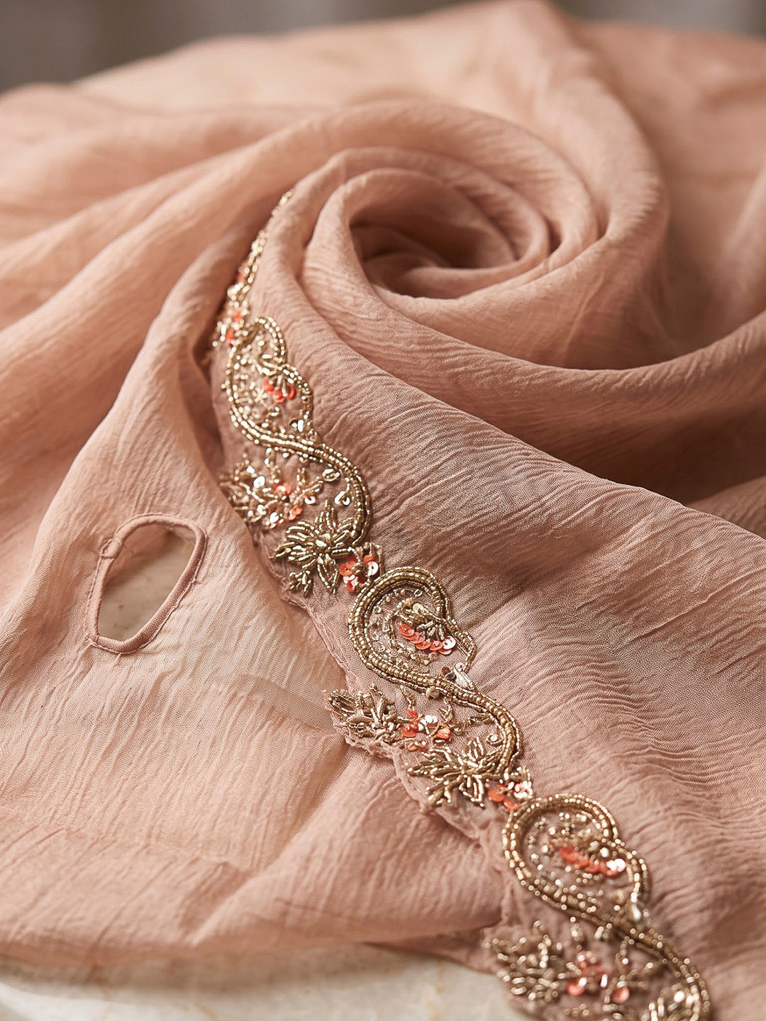 Peach Embroidered Art Silk Dress With Dupatta