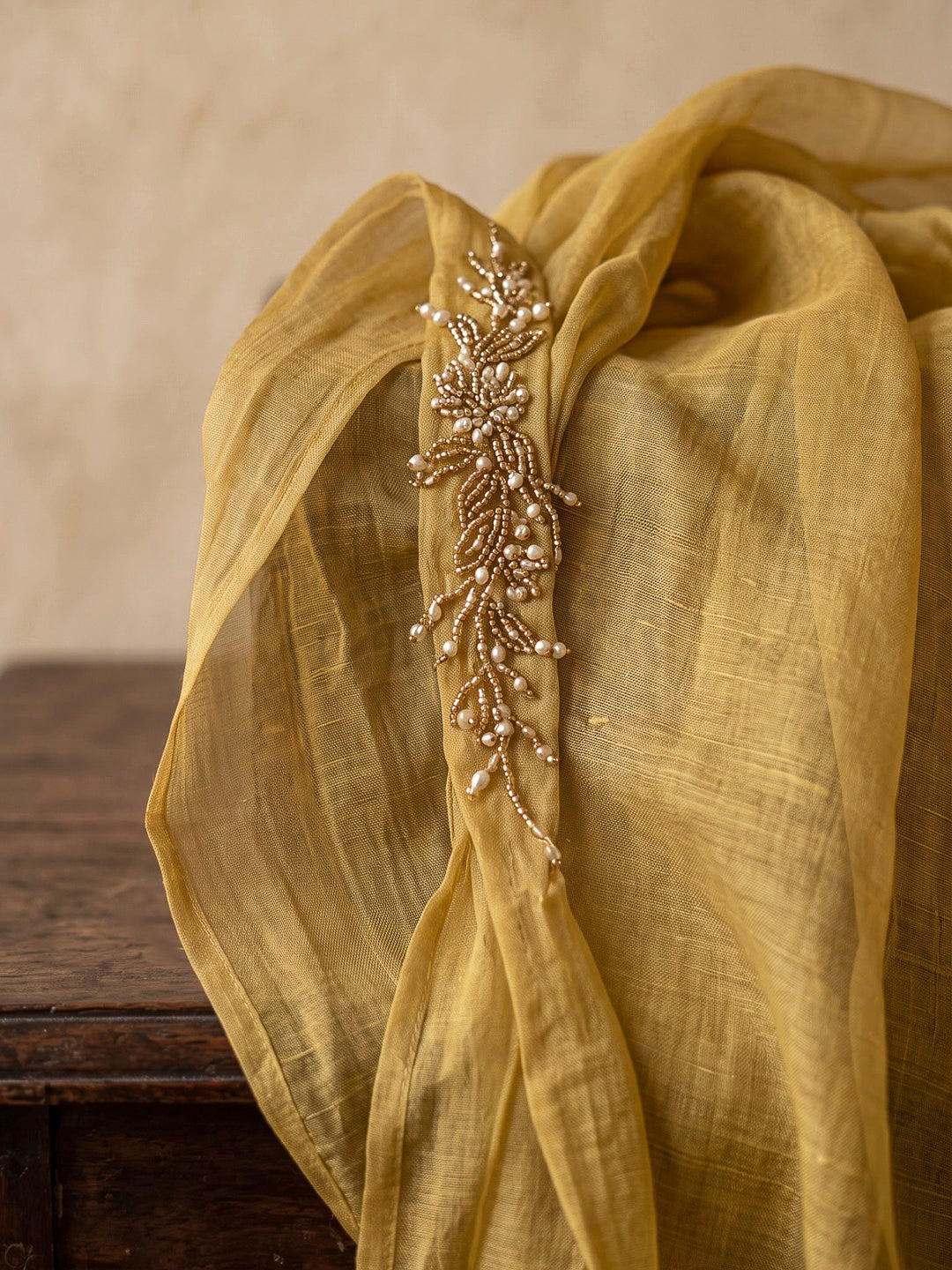 Mustard Embroidered Art Silk Kurta With Pant &amp; Dupatta