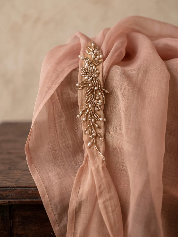 Peach Embroidered Art Silk Kurta With Pant &amp; Dupatta