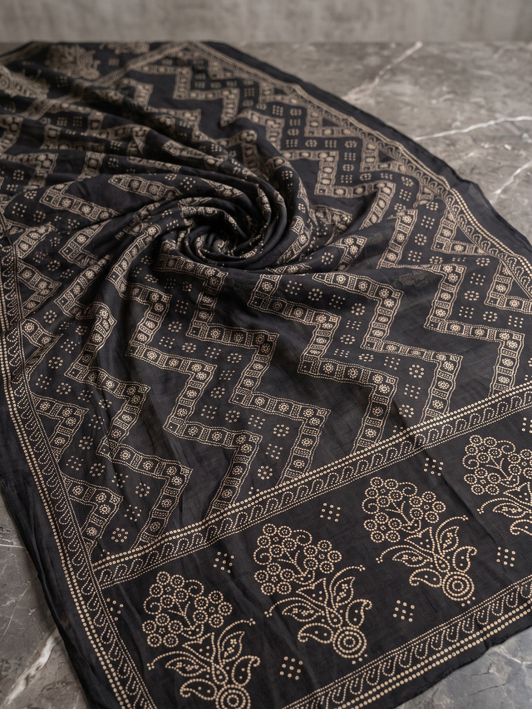 Black Printed Cotton Blend Kurta With Pant &amp; Dupatta