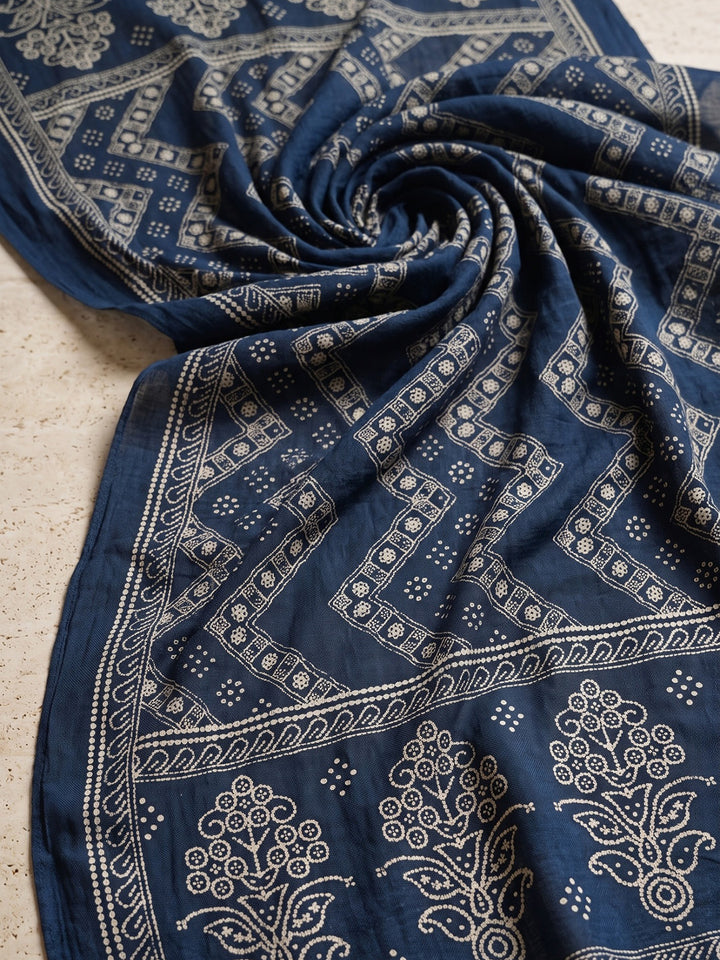 Blue Printed Cotton Blend Kurta With Pant &amp; Dupatta