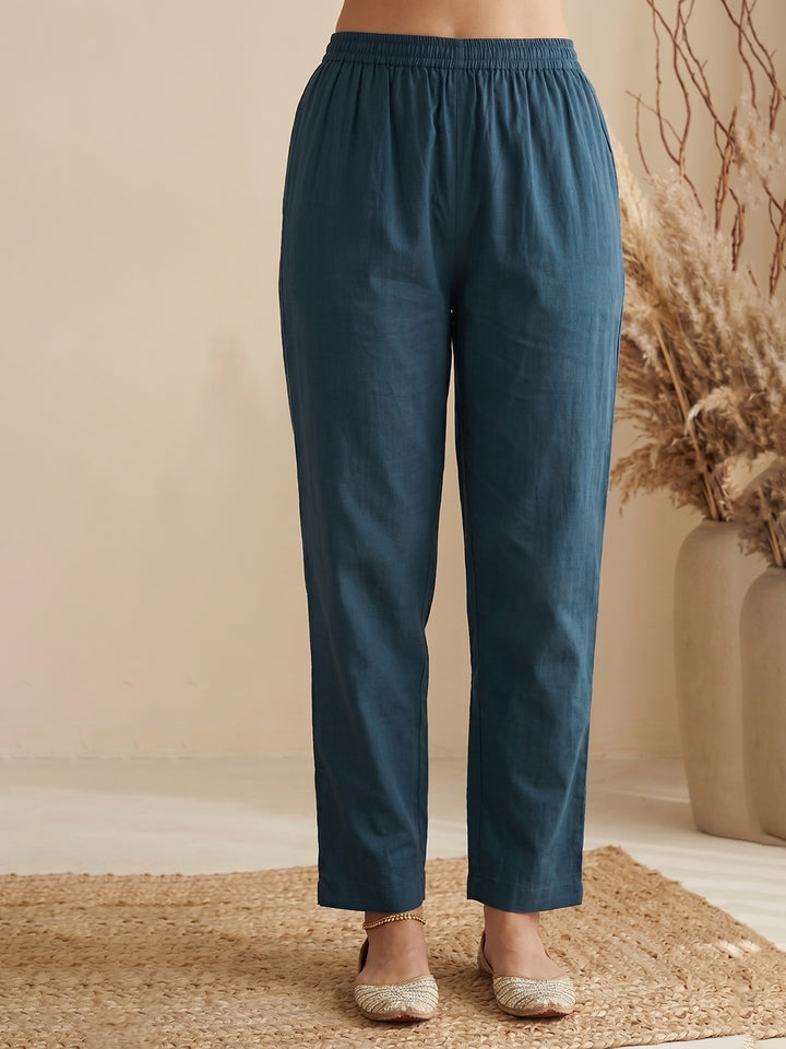 Blue Printed Cotton Blend Kurta With Pant &amp; Dupatta