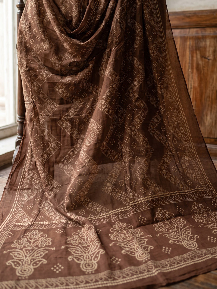 Brown Printed Cotton Blend Kurta With Pant &amp; Dupatta