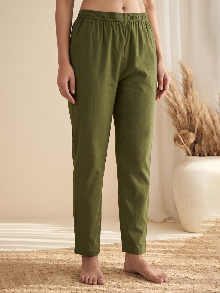 Green Printed Cotton Blend Kurta With Pant &amp; Dupatta