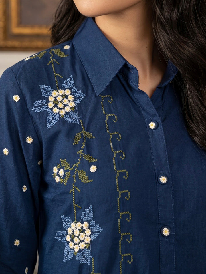 Blue Printed Cotton Blend Kurta Set