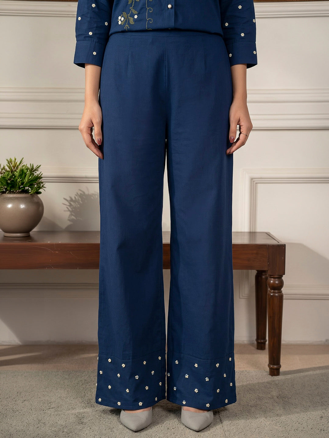 Blue Printed Cotton Blend Kurta Set