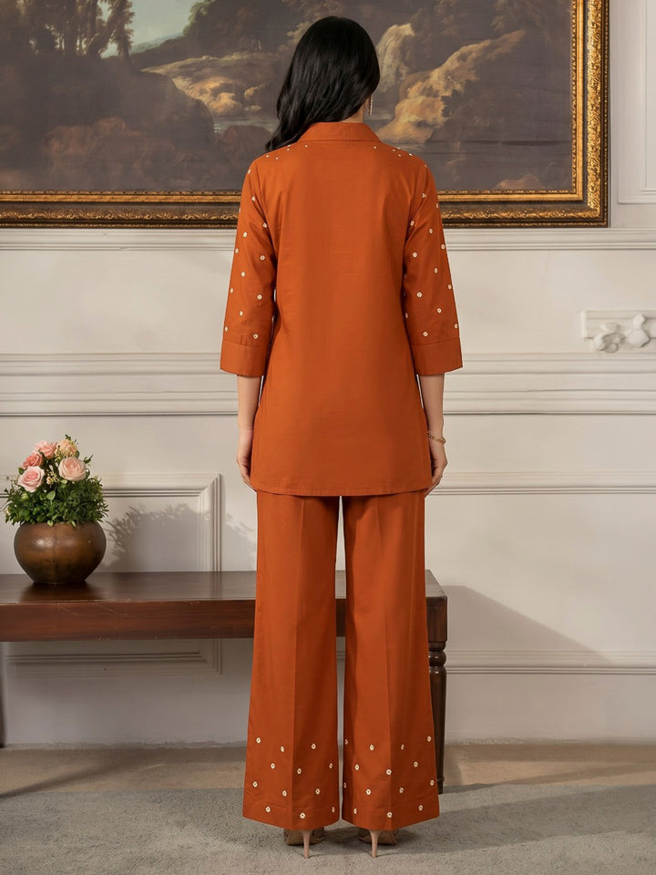 Orange Printed Cotton Blend Kurta Set