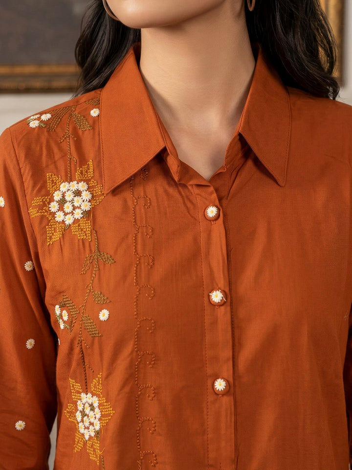 Orange Printed Cotton Blend Kurta Set
