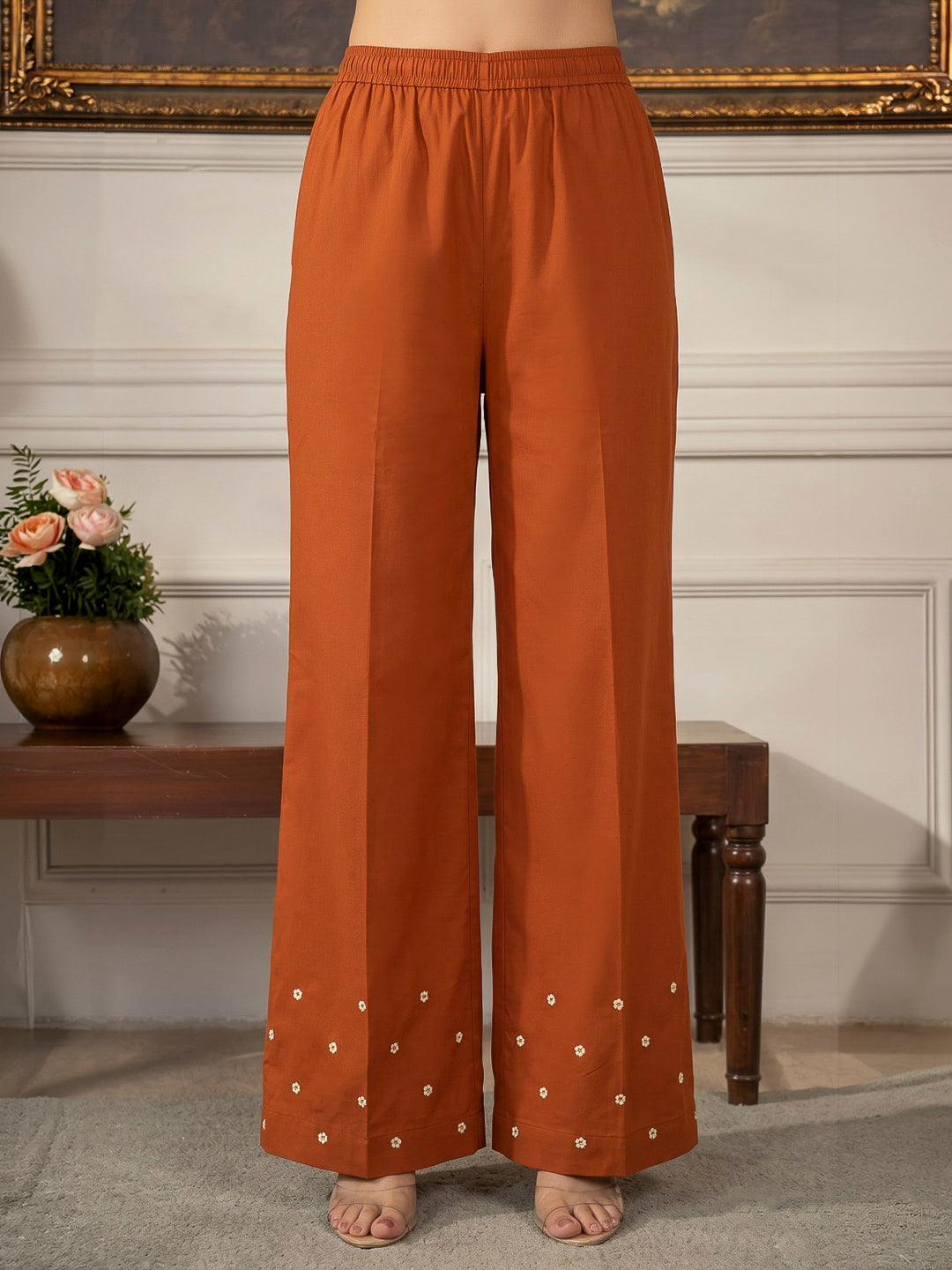 Orange Printed Cotton Blend Kurta Set
