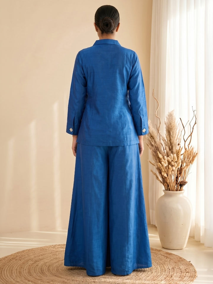 Blue Embroidered Cotton Blend Kurta Set