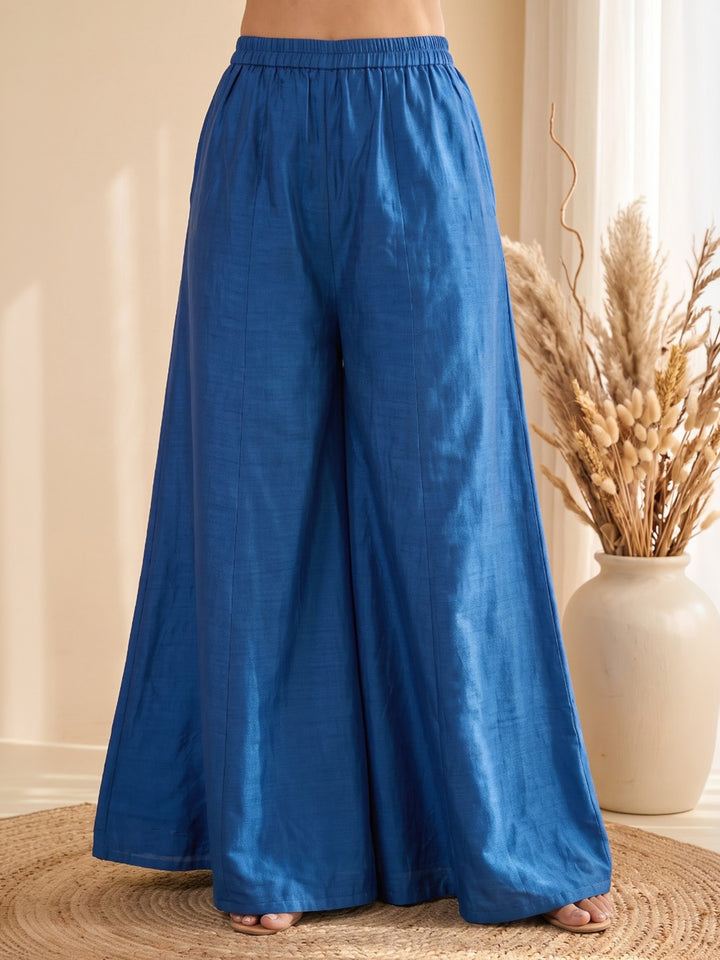 Blue Embroidered Cotton Blend Kurta Set