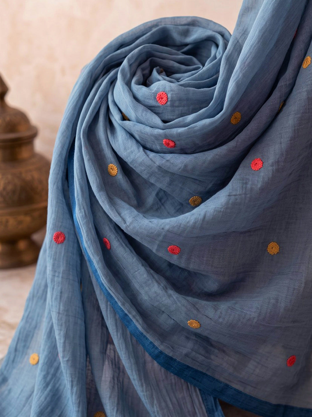 Blue Embroidered Chanderi Kurta With Pant &amp; Dupatta