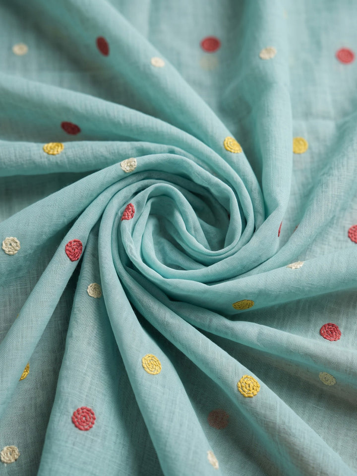 Mint Embroidered Chanderi Kurta With Pant &amp; Dupatta