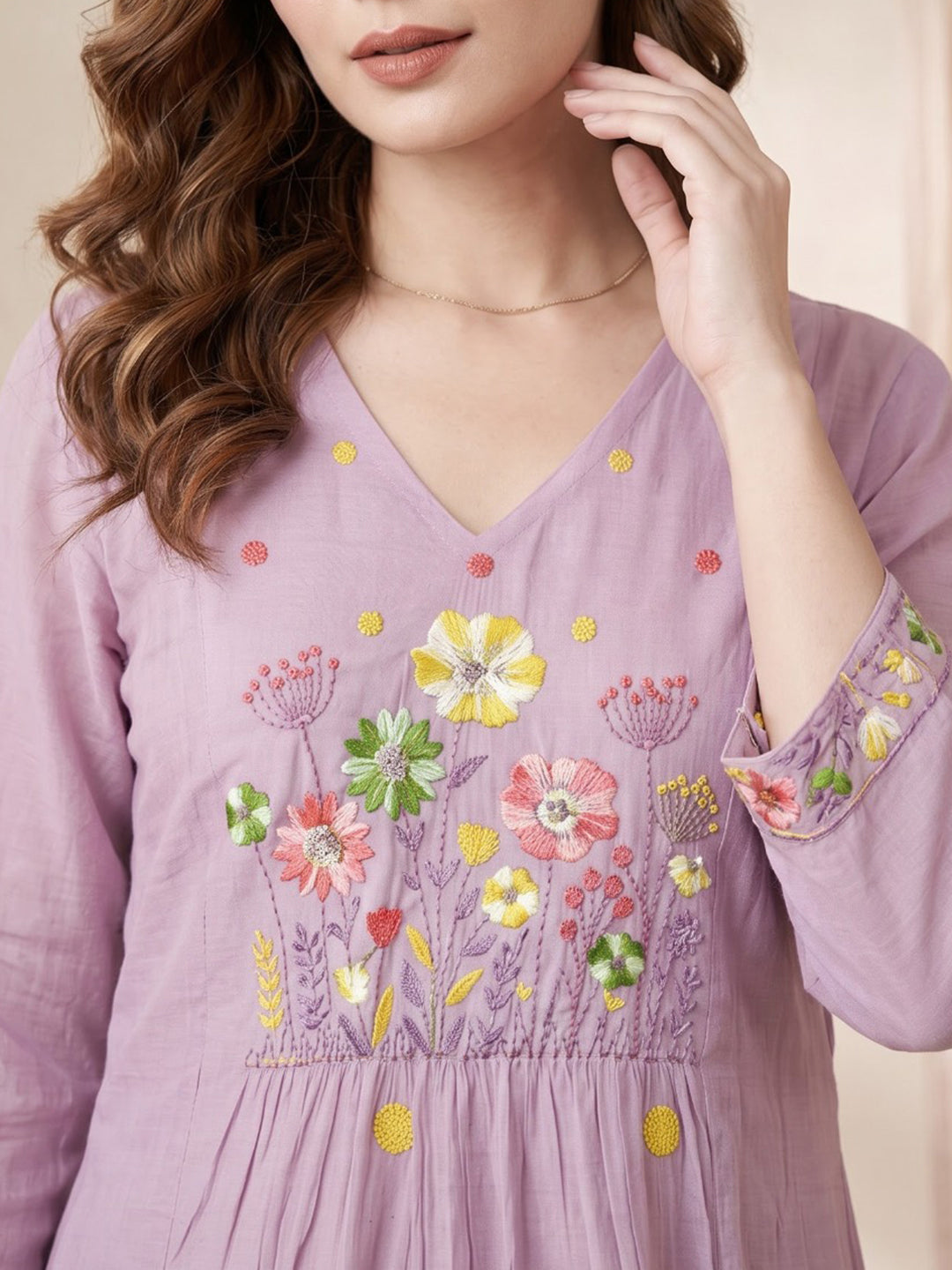 Purple Embroidered Chanderi Kurta With Pant &amp; Dupatta