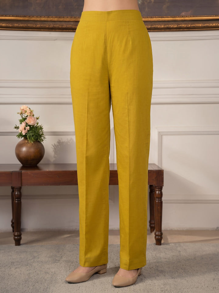 Yellow Embroidered Chanderi Kurta With Pant &amp; Dupatta