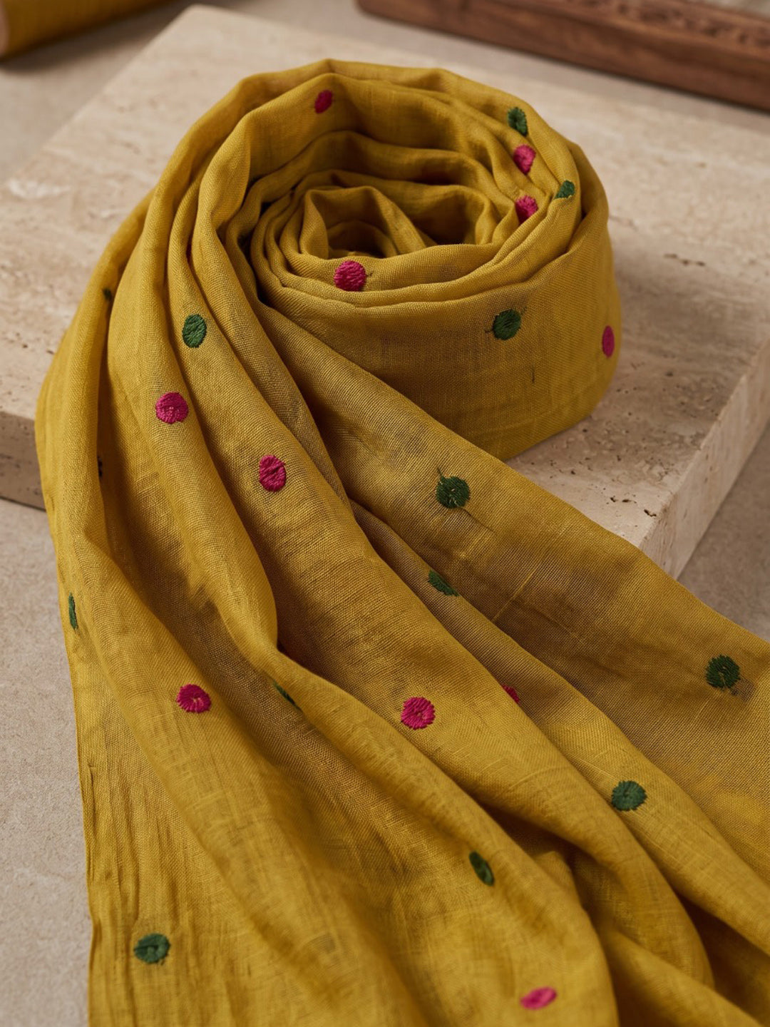 Mustard Embroidered Chanderi Kurta With Pant &amp; Dupatta