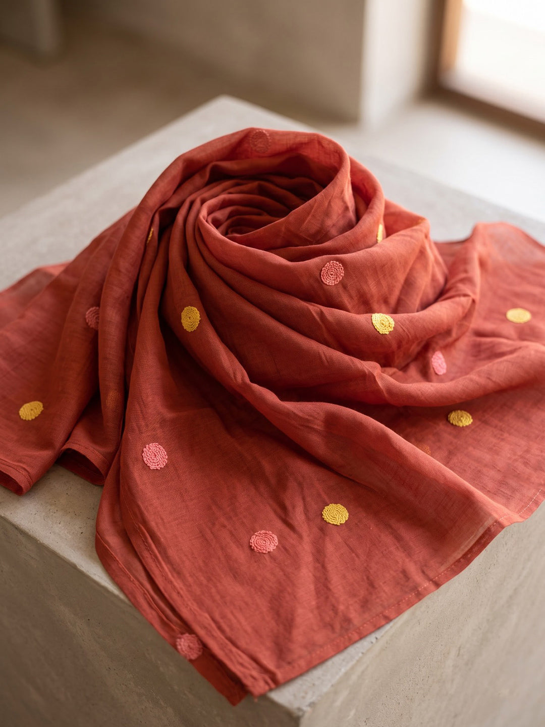 Red Embroidered Chanderi Kurta With Pant &amp; Dupatta