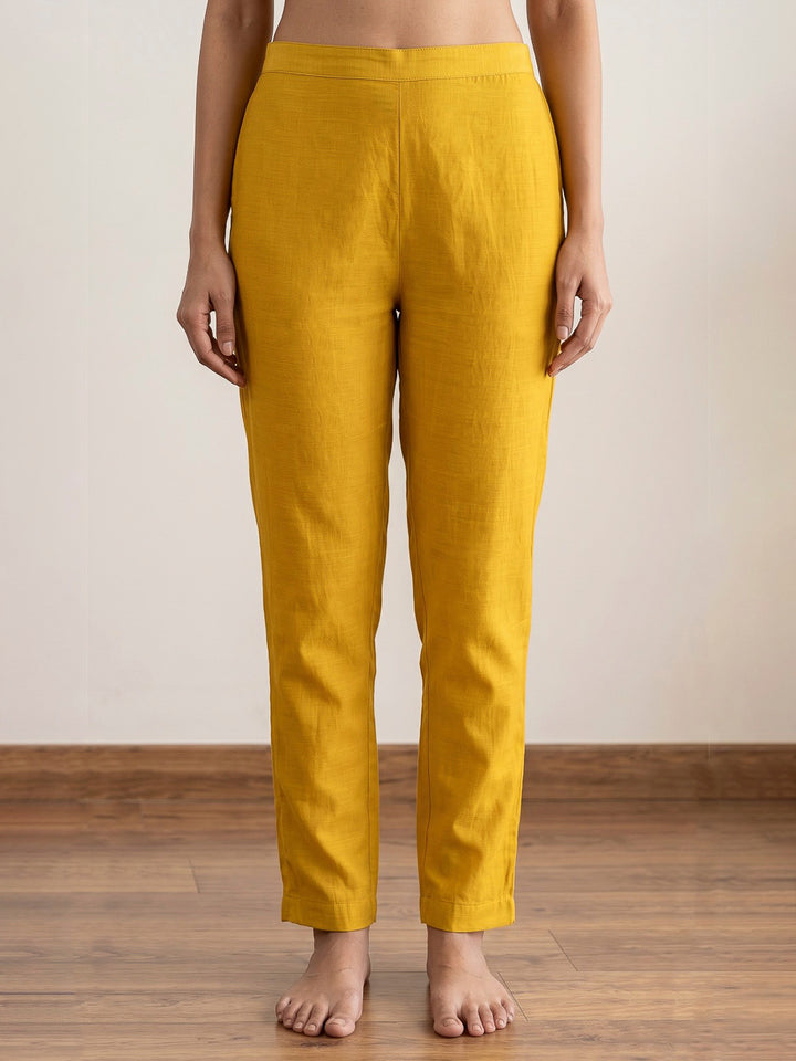 Mustard Printed Chanderi Kurta With Pant &amp; Dupatta