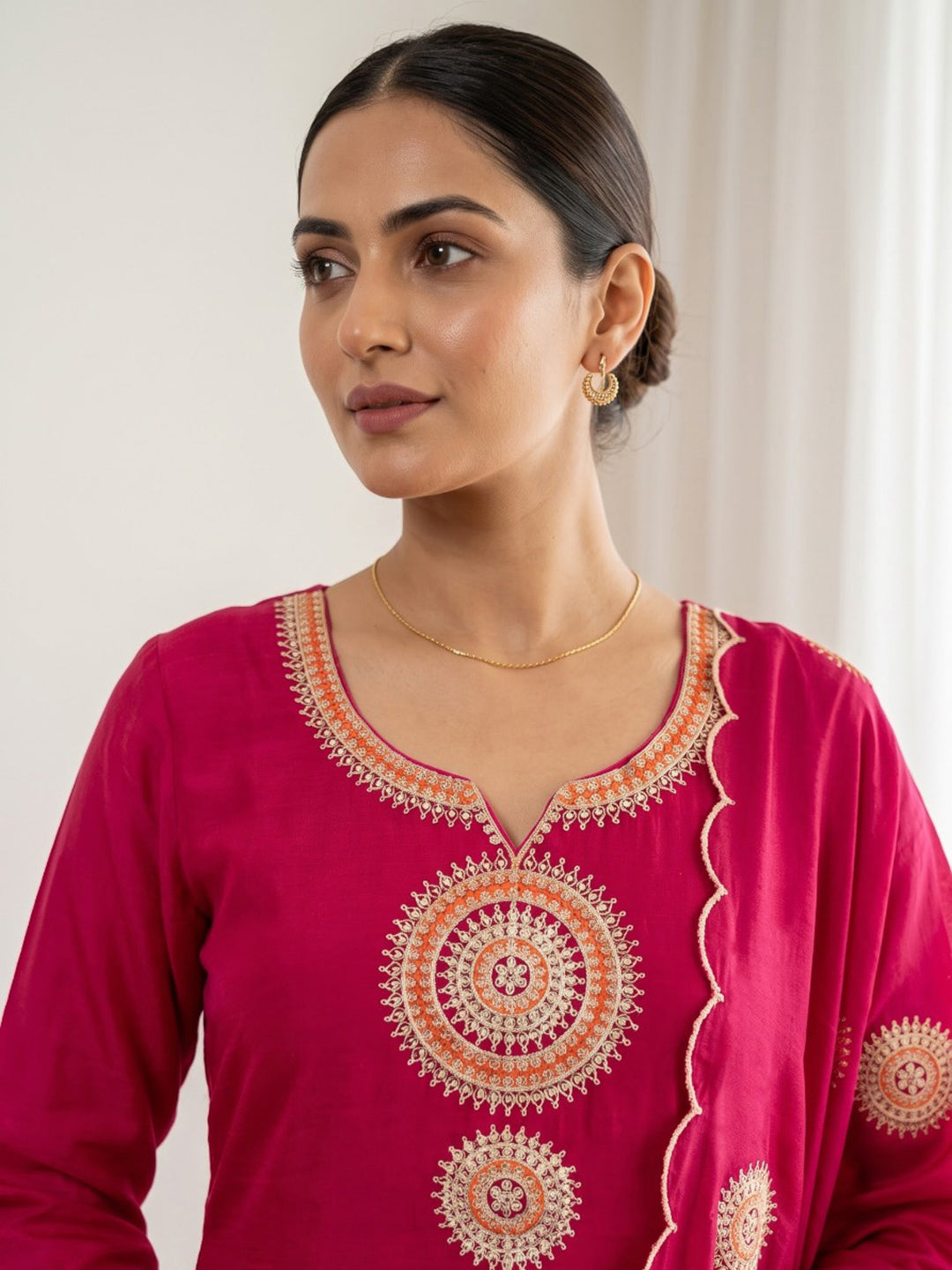 Rani Printed Chanderi Kurta With Pant &amp; Dupatta