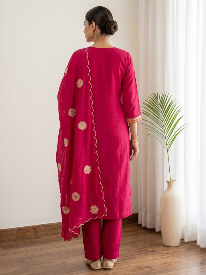 Rani Printed Chanderi Kurta With Pant &amp; Dupatta