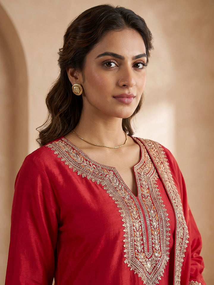 Rani Printed Chanderi Kurta With Pant &amp; Dupatta