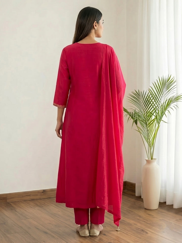 Rani Printed Chanderi Kurta With Pant &amp; Dupatta