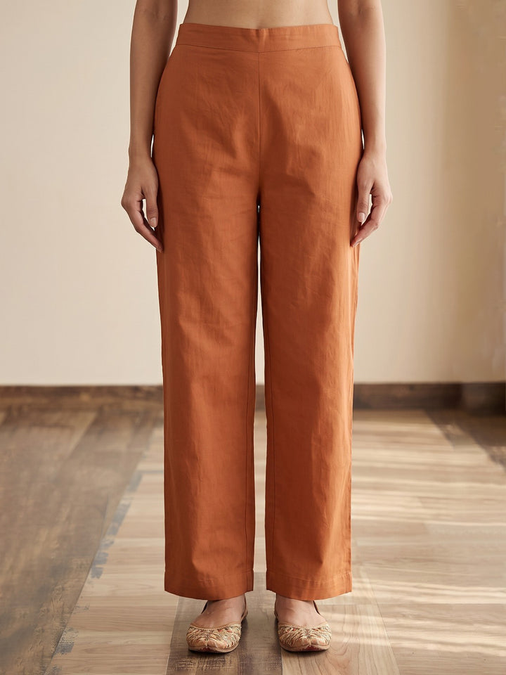 Rust Embroidered Kurta With Pant &amp; Dupatta
